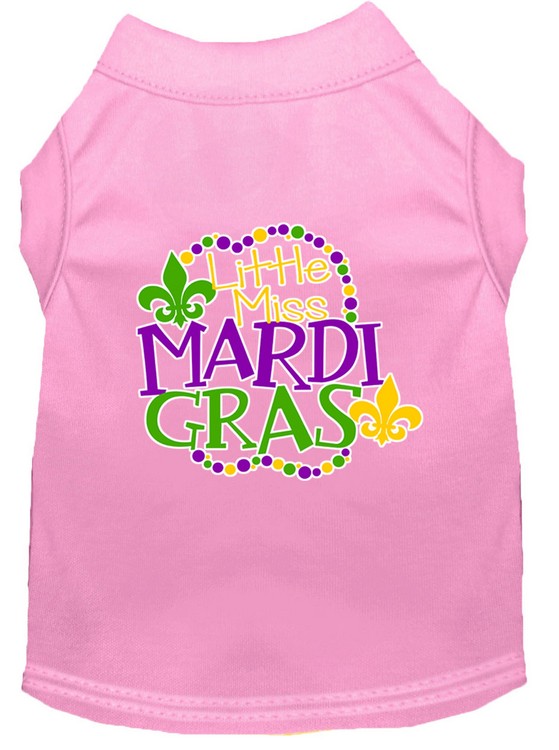 Miss Mardi Gras Screen Print Mardi Gras Dog Shirt Light Pink XS